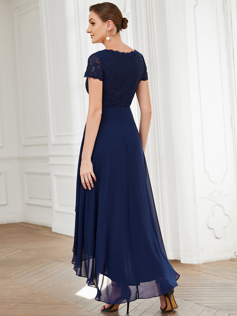 Robe de mère de la mariée à manches courtes avec rubans vintage et à manches courtes #Couleur_Bleu Marine