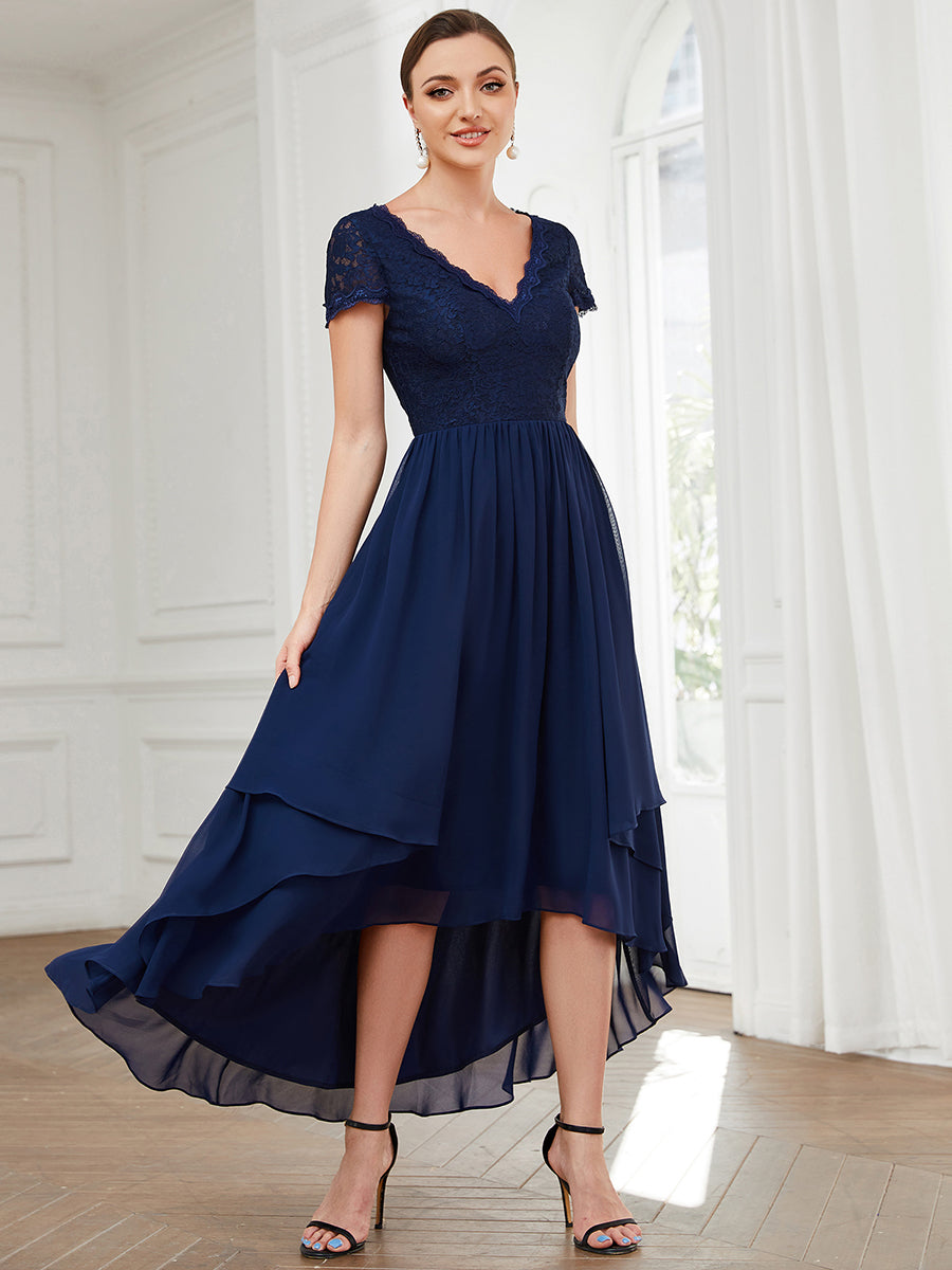 Robe de mère de la mariée à manches courtes avec rubans vintage et à manches courtes #Couleur_Bleu Marine