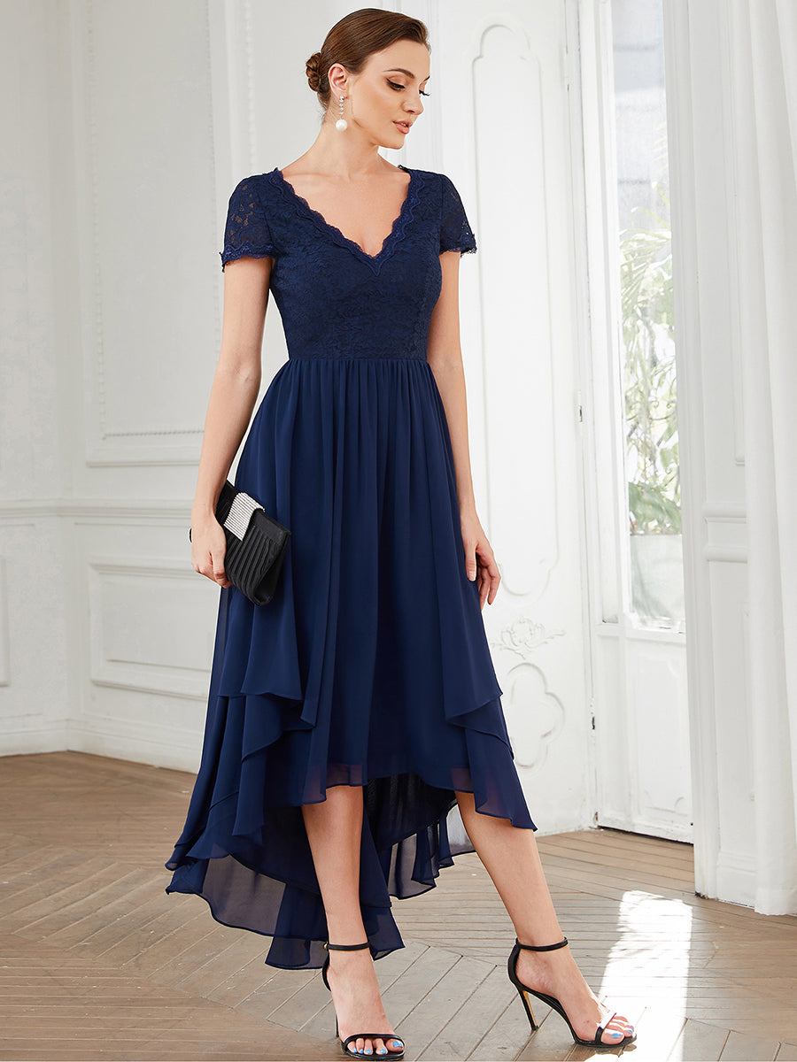 Robe de mère de la mariée à manches courtes avec rubans vintage et à manches courtes #Couleur_Bleu Marine