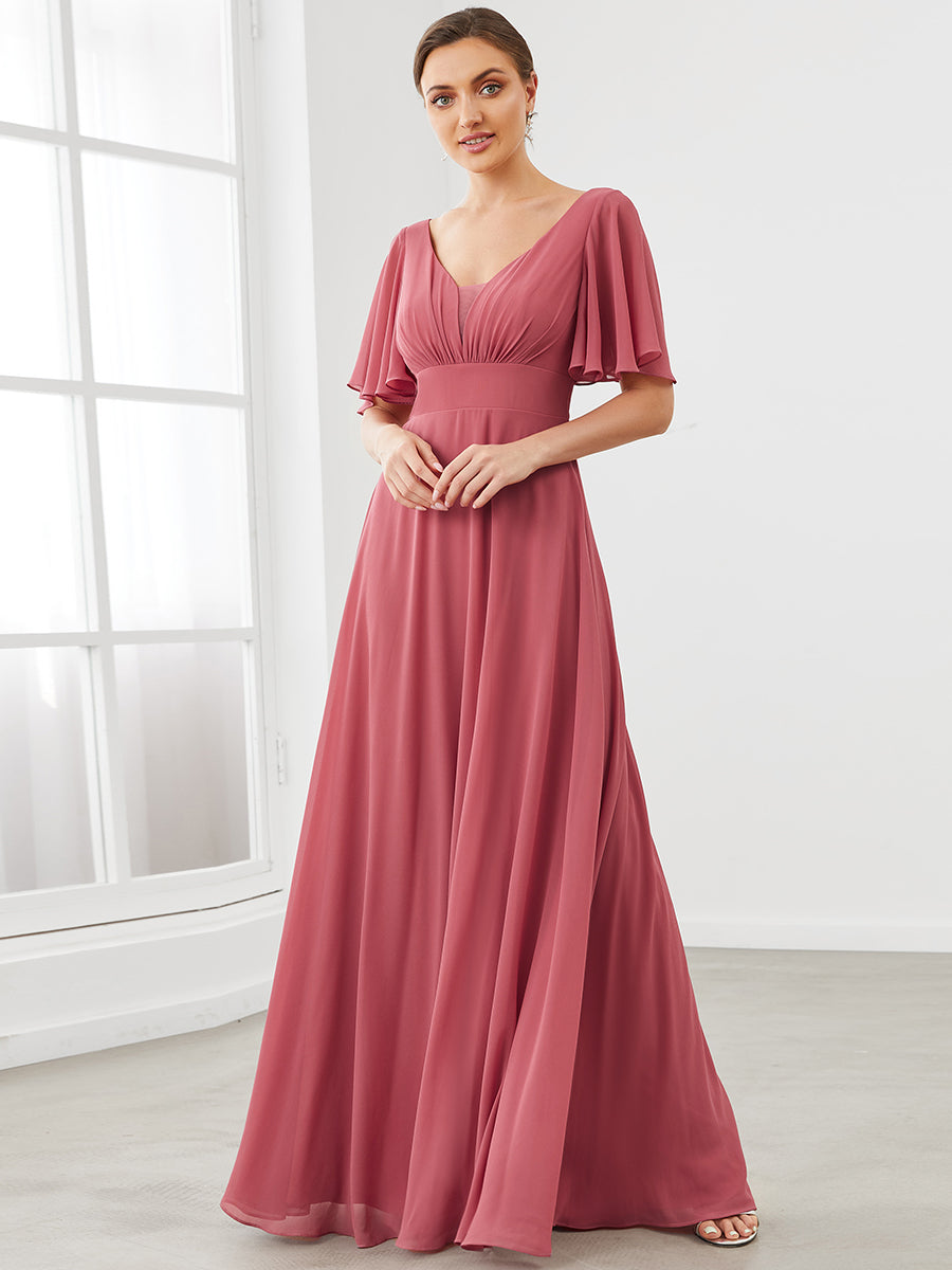 Robe Mère de la Mariée Illusion Panneau Mousseline A-ligne #Couleur_Rose corail