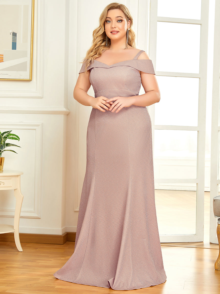 Robe de Mère de Mariée Brillante à Épaules Froides Grande Taille #Couleur_Blush