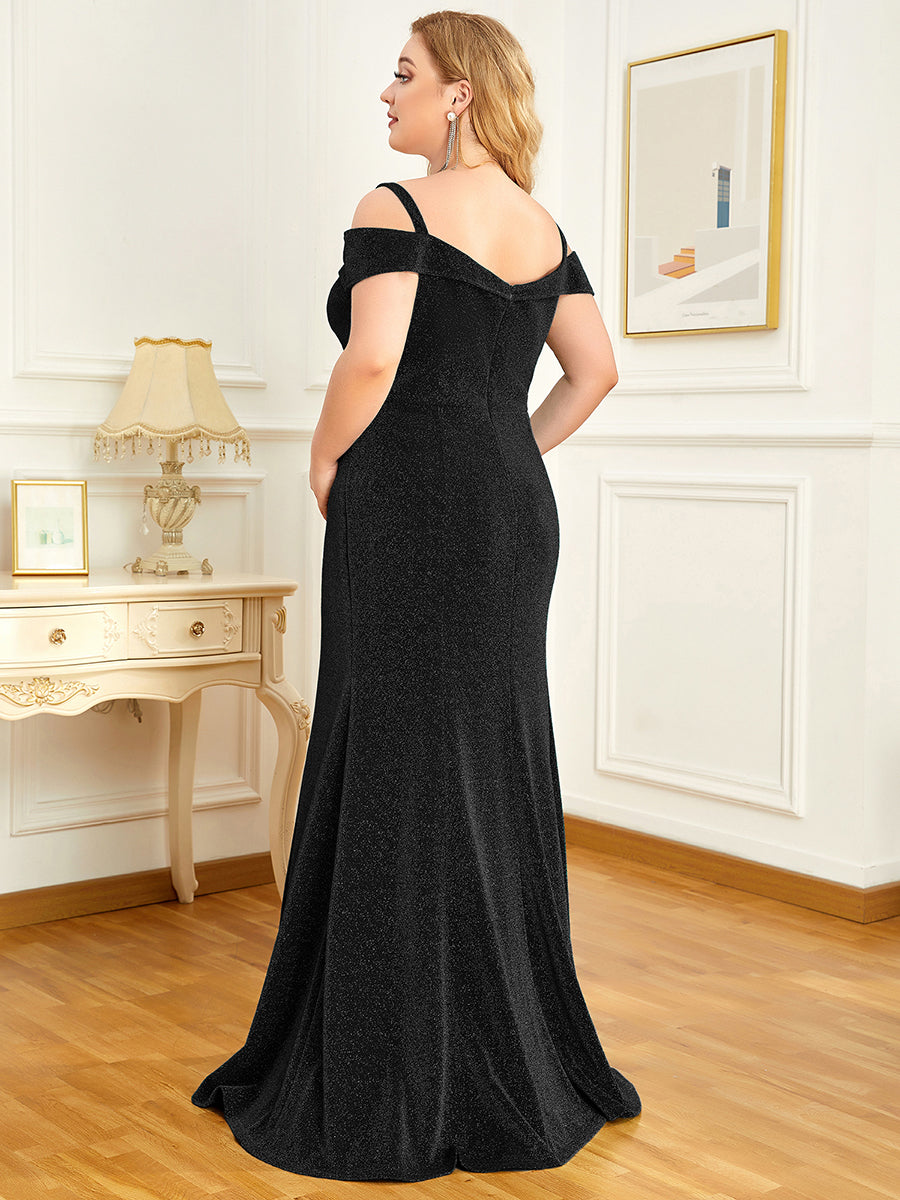 Robe de Mère de Mariée Brillante à Épaules Froides Grande Taille #Couleur_Noir