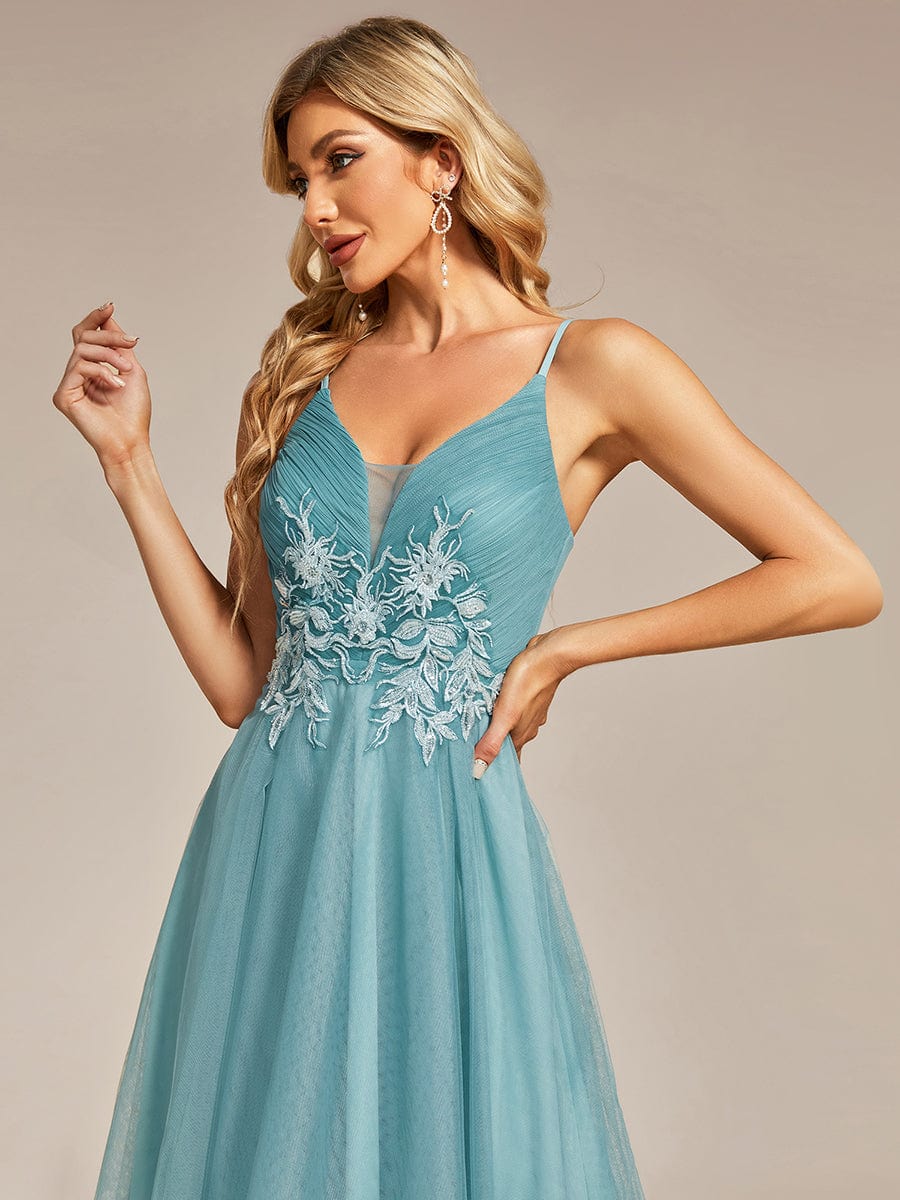 Robe de bal chic et élégante sans manches Ourlet haute basse #Couleur_Bleu Fume