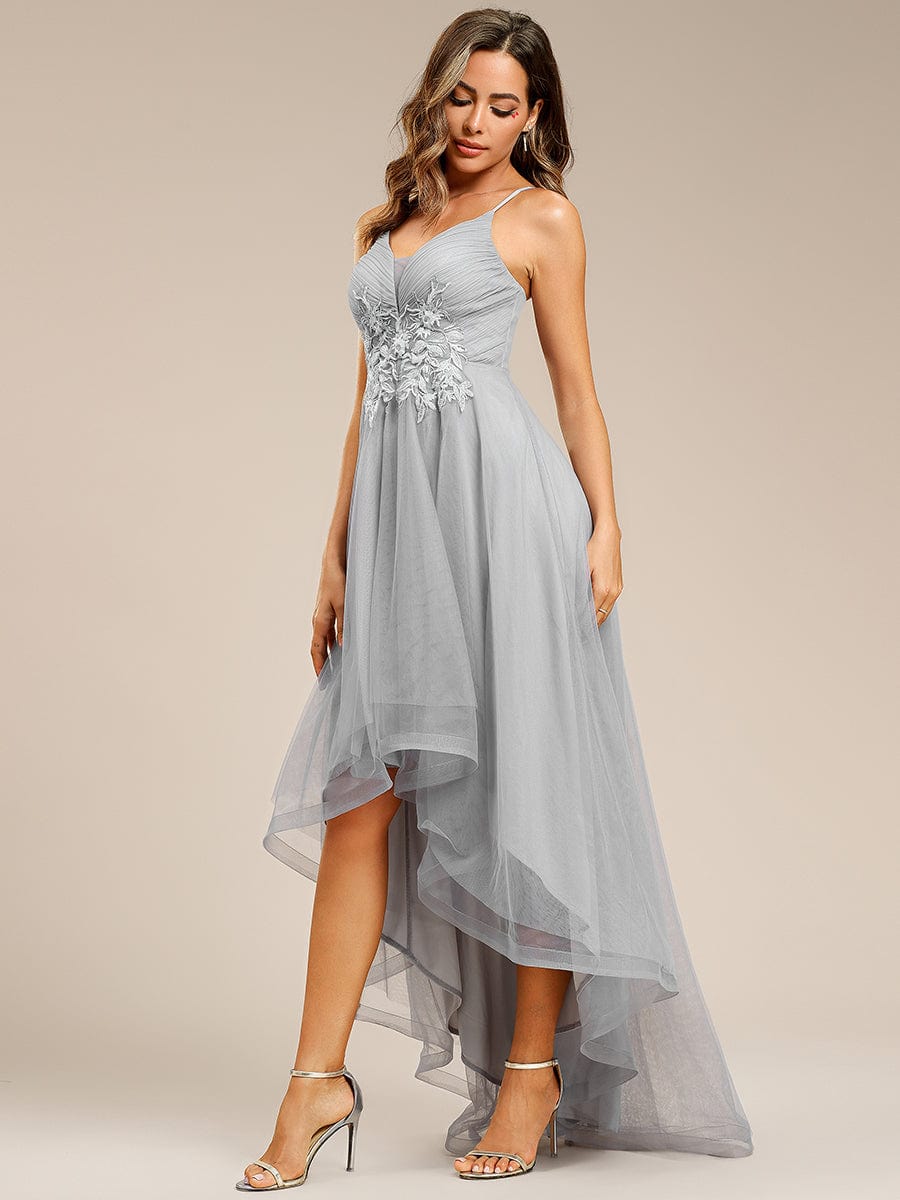 Robe de bal chic et élégante sans manches Ourlet haute basse #Couleur_Gris