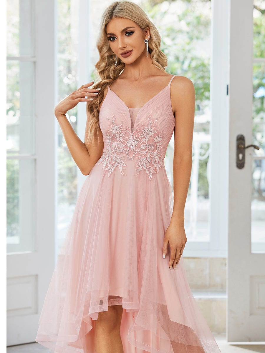 Robe de bal chic et élégante sans manches Ourlet haute basse #Couleur_Rose