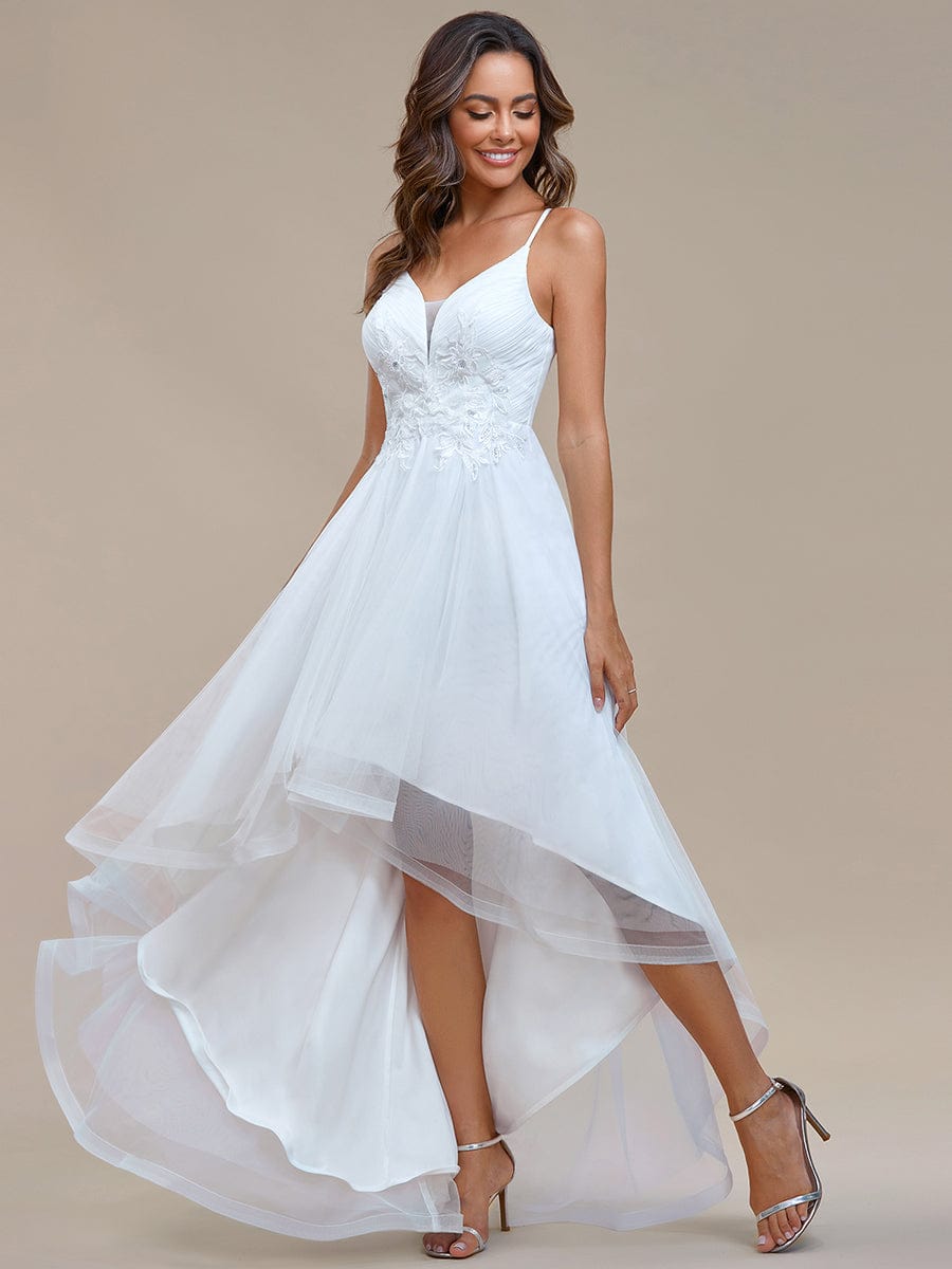 Robe de bal chic et élégante sans manches Ourlet haute basse #Couleur_Blanc