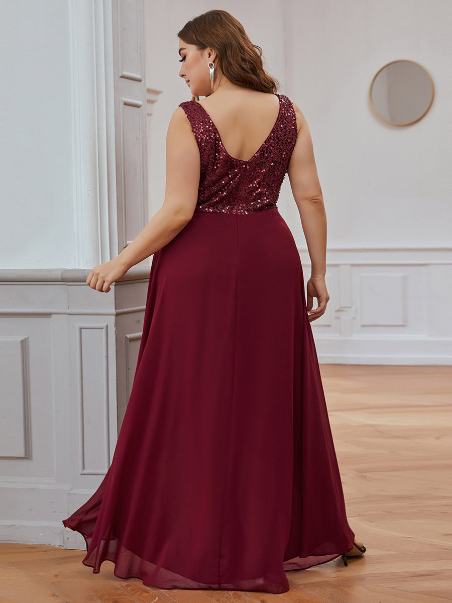 Robes de soirée sexy en mousseline de soie maxi haut-bas avec paillettes #Couleur_Bordeaux