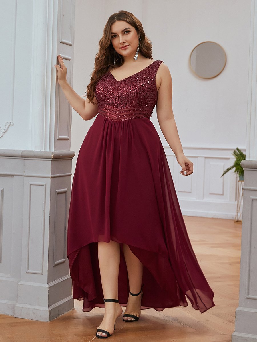 Robe de Soirée Grande Taille élégante à Paillette en Mousseline #Couleur_Bordeaux