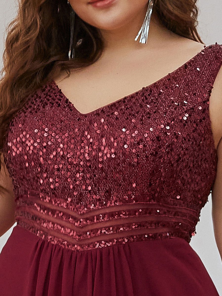 Robe de Soirée Grande Taille élégante à Paillette en Mousseline #Couleur_Bordeaux