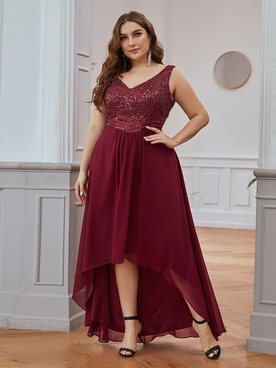 Robe de Soirée Grande Taille élégante à Paillette en Mousseline #Couleur_Bordeaux