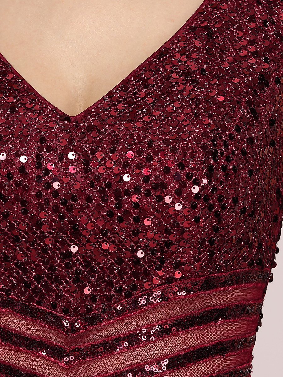 Robes de soirée sexy en mousseline de soie maxi haut-bas avec paillettes #Couleur_Bordeaux