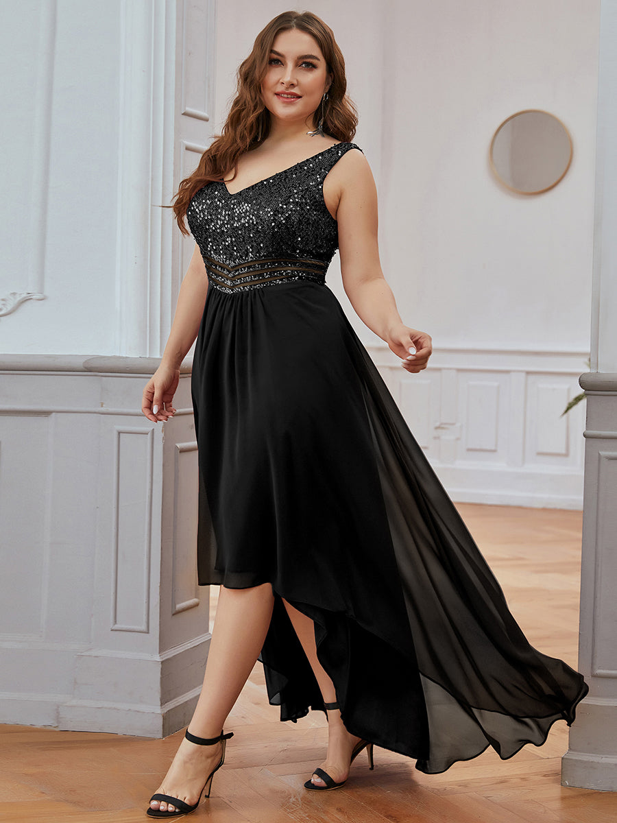 Robe de Soirée Grande Taille élégante à Paillette en Mousseline #Couleur_Noir