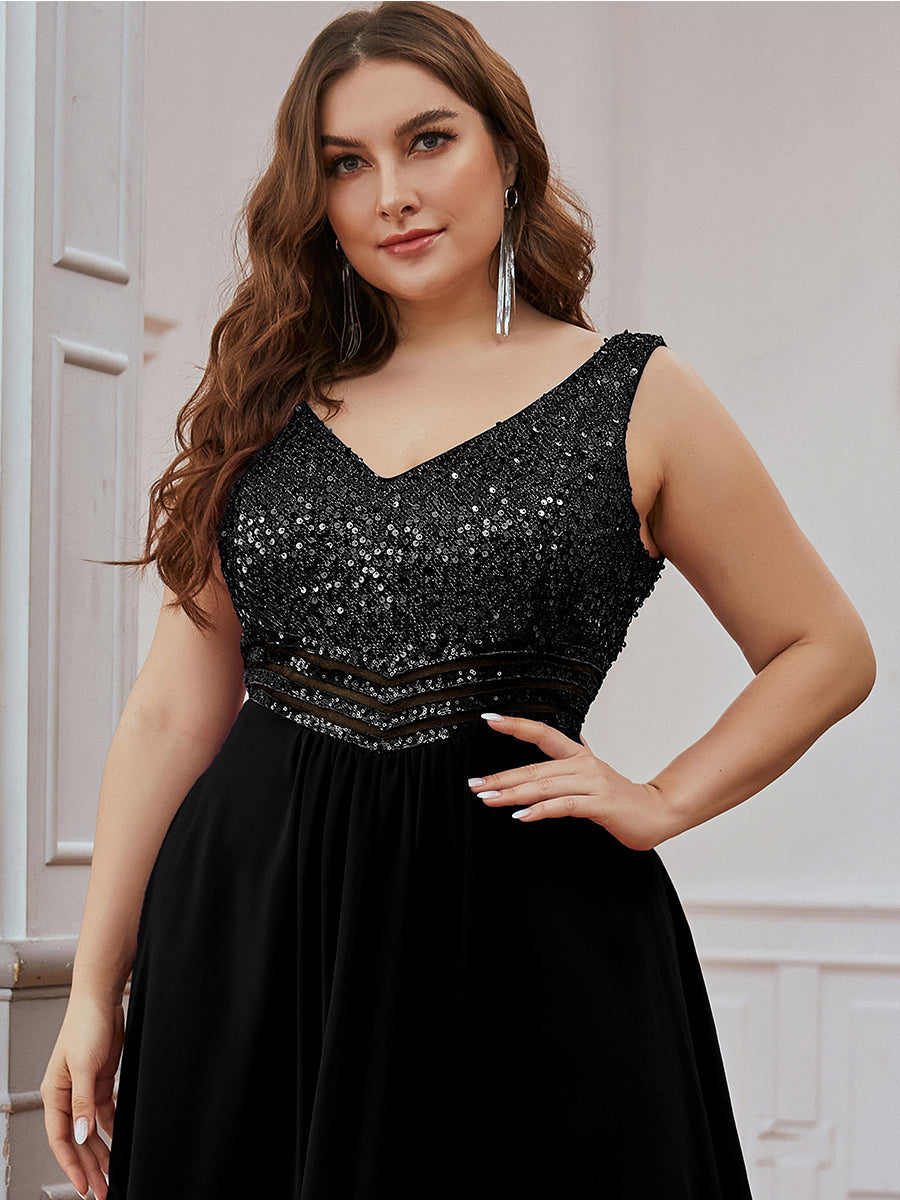 Robe de Soirée Grande Taille élégante à Paillette en Mousseline #Couleur_Noir