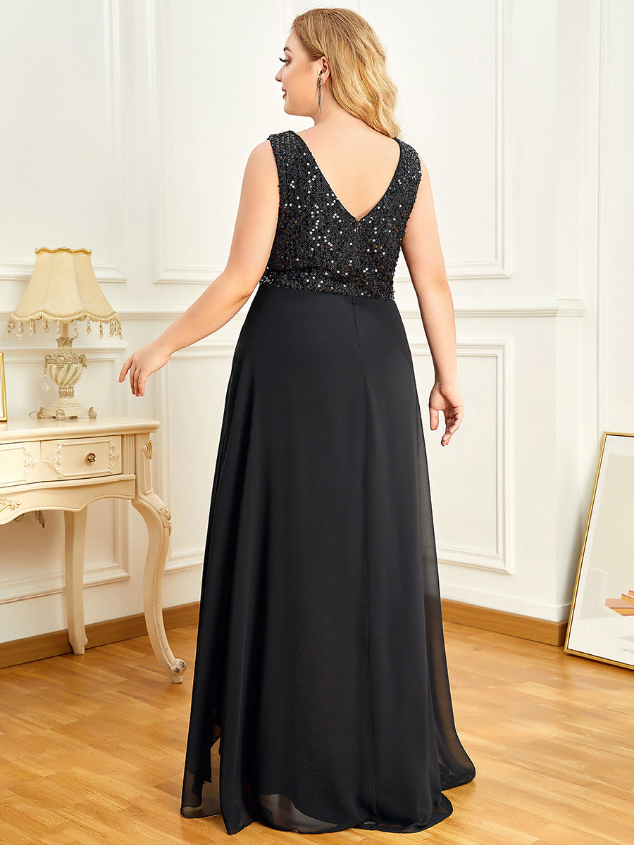 Robes de soirée sexy en mousseline de soie maxi haut-bas avec paillettes #Couleur_Noir