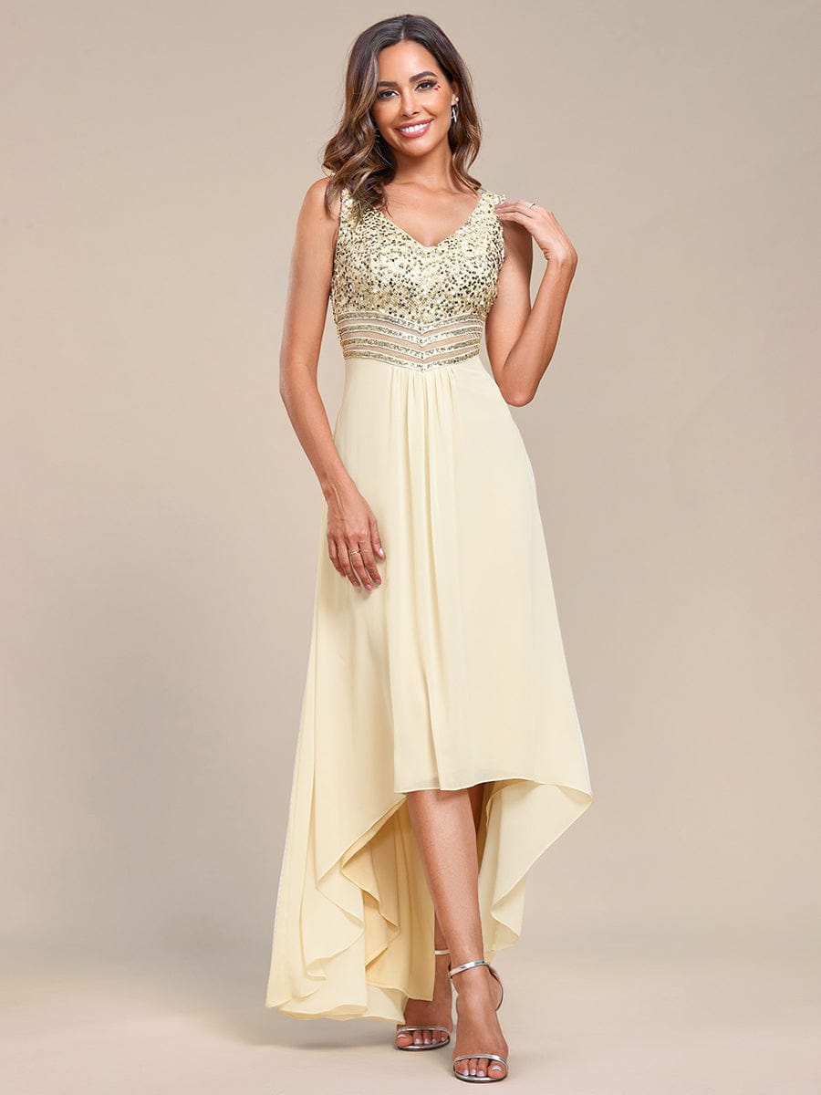 Robes de soirée sexy en mousseline de soie maxi haut-bas avec paillettes #Couleur_Or