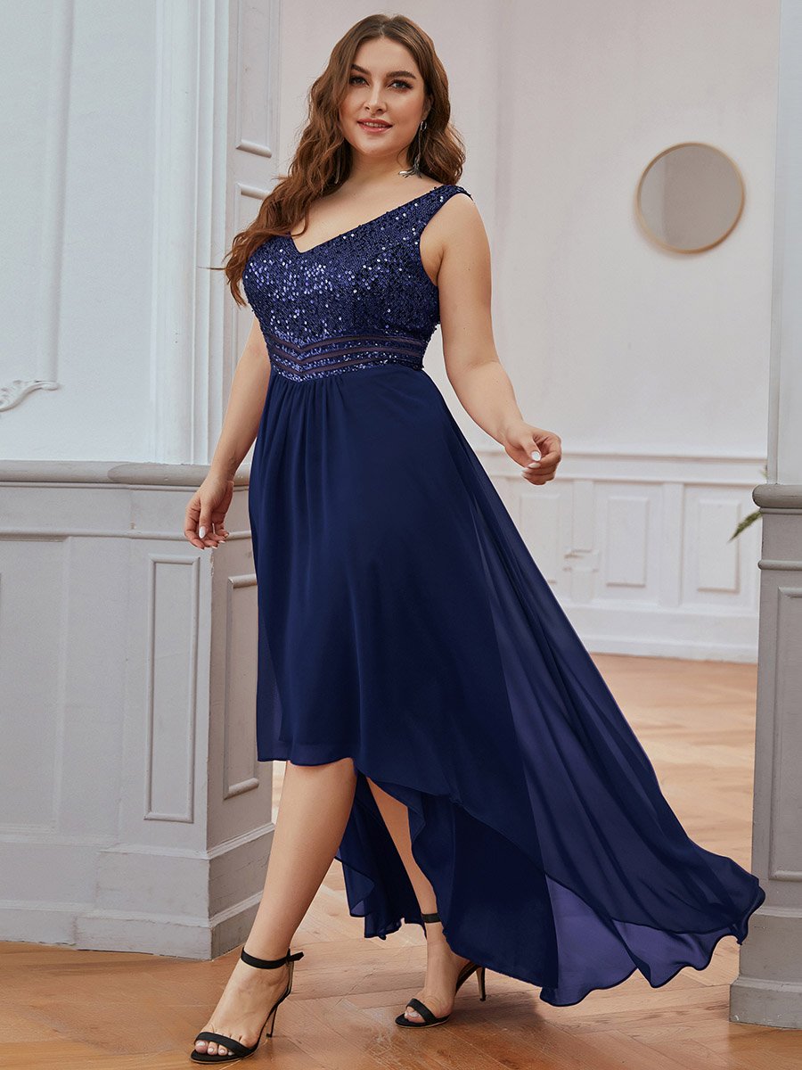 Robe de Soirée Grande Taille élégante à Paillette en Mousseline #Couleur_Bleu Marine