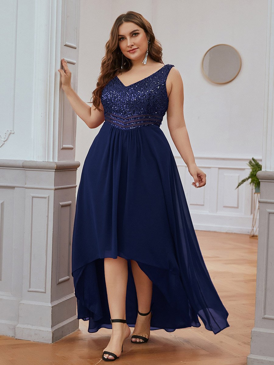 Robe de Soirée Grande Taille élégante à Paillette en Mousseline #Couleur_Bleu Marine