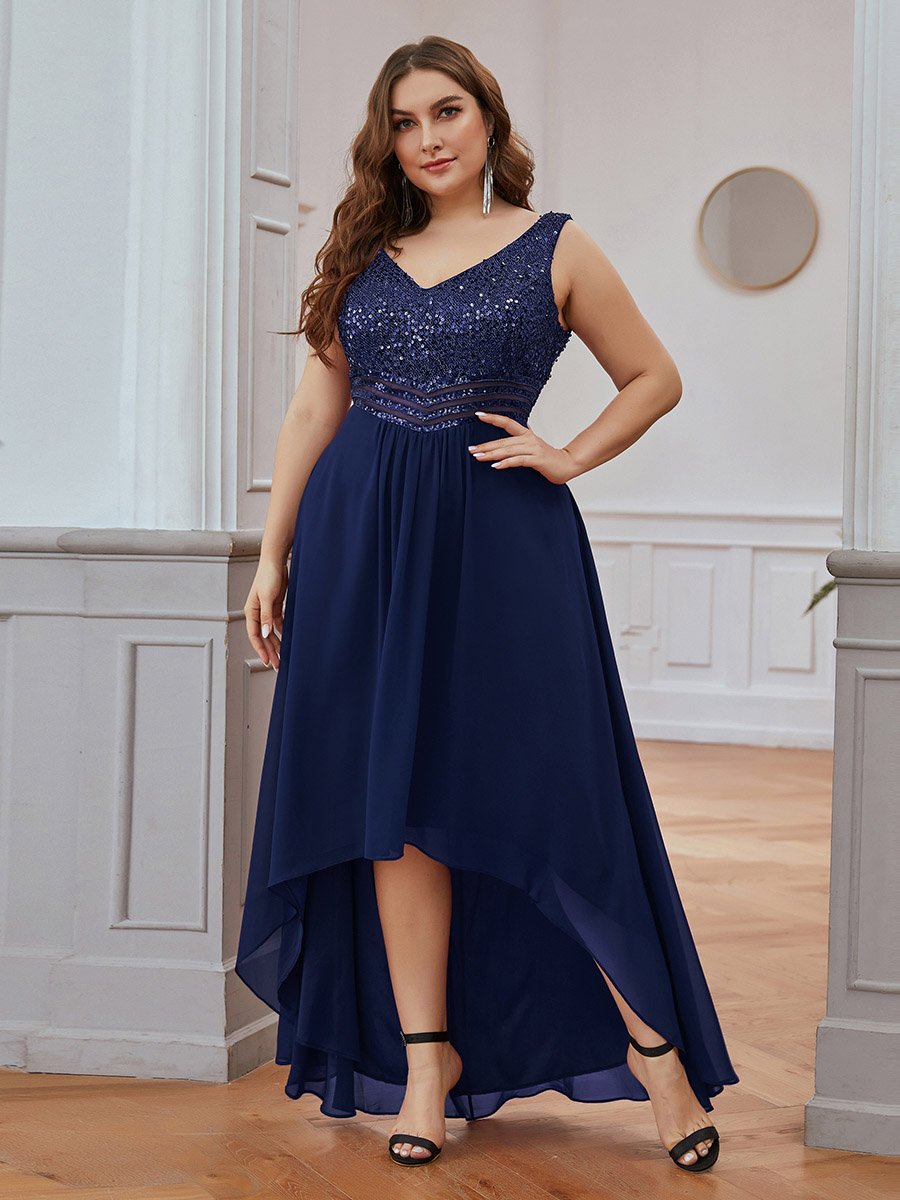 Robe de Soirée Grande Taille élégante à Paillette en Mousseline #Couleur_Bleu Marine