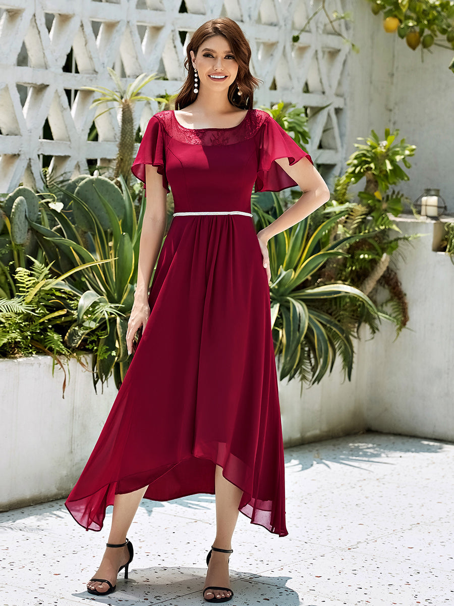 Taille personnalisée Robe de Loisirs Mi-Longue Trapèze à Col Bateau avec Taille Haute #Couleur_Bordeaux