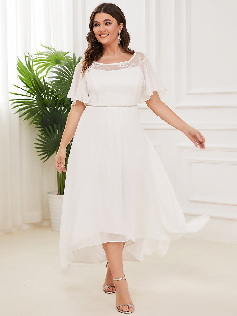 Robe mi-longue trapèze décontractée à encolure bateau pour femmes de grande taille avec ourlets asymétriques #Couleur_Creme