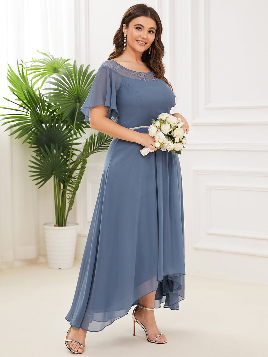 Robe mi-longue trapèze décontractée à encolure bateau pour femmes de grande taille avec ourlets asymétriques #Couleur_Marine Fume