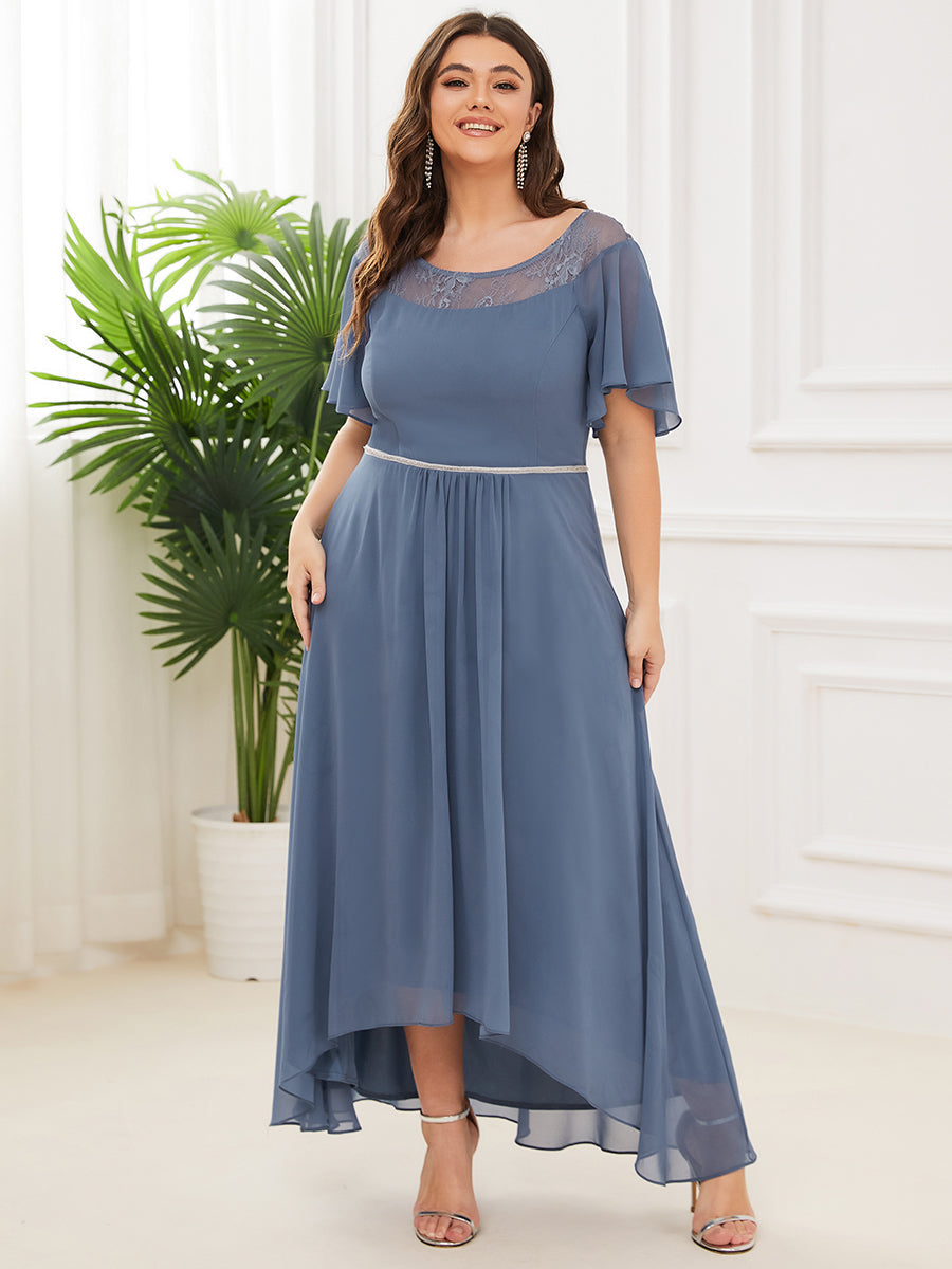 Robe mi-longue trapèze décontractée à encolure bateau pour femmes de grande taille avec ourlets asymétriques #Couleur_Marine Fume