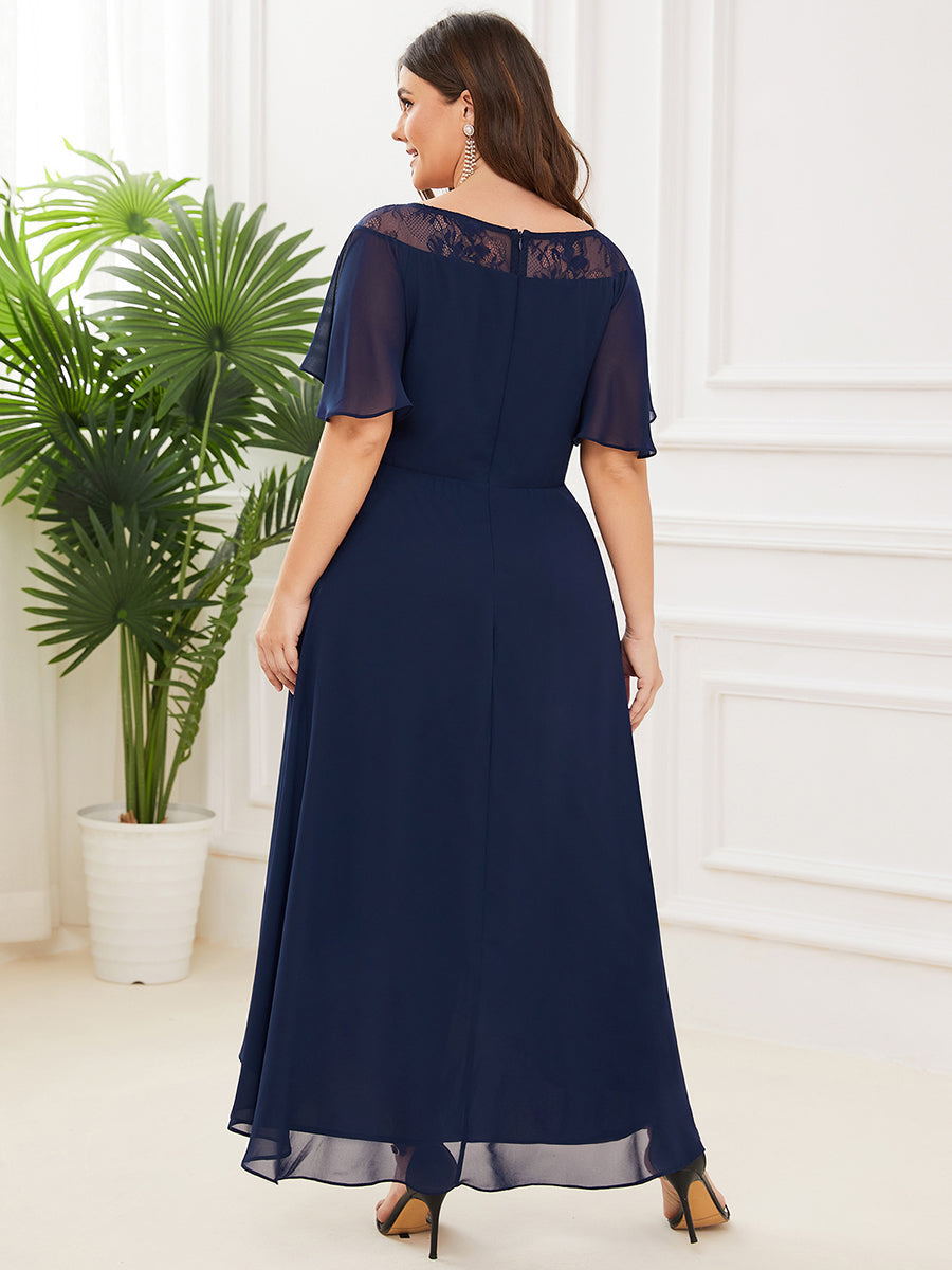 Robe mi-longue trapèze décontractée à encolure bateau pour femmes de grande taille avec ourlets asymétriques #Couleur_Bleu Marine