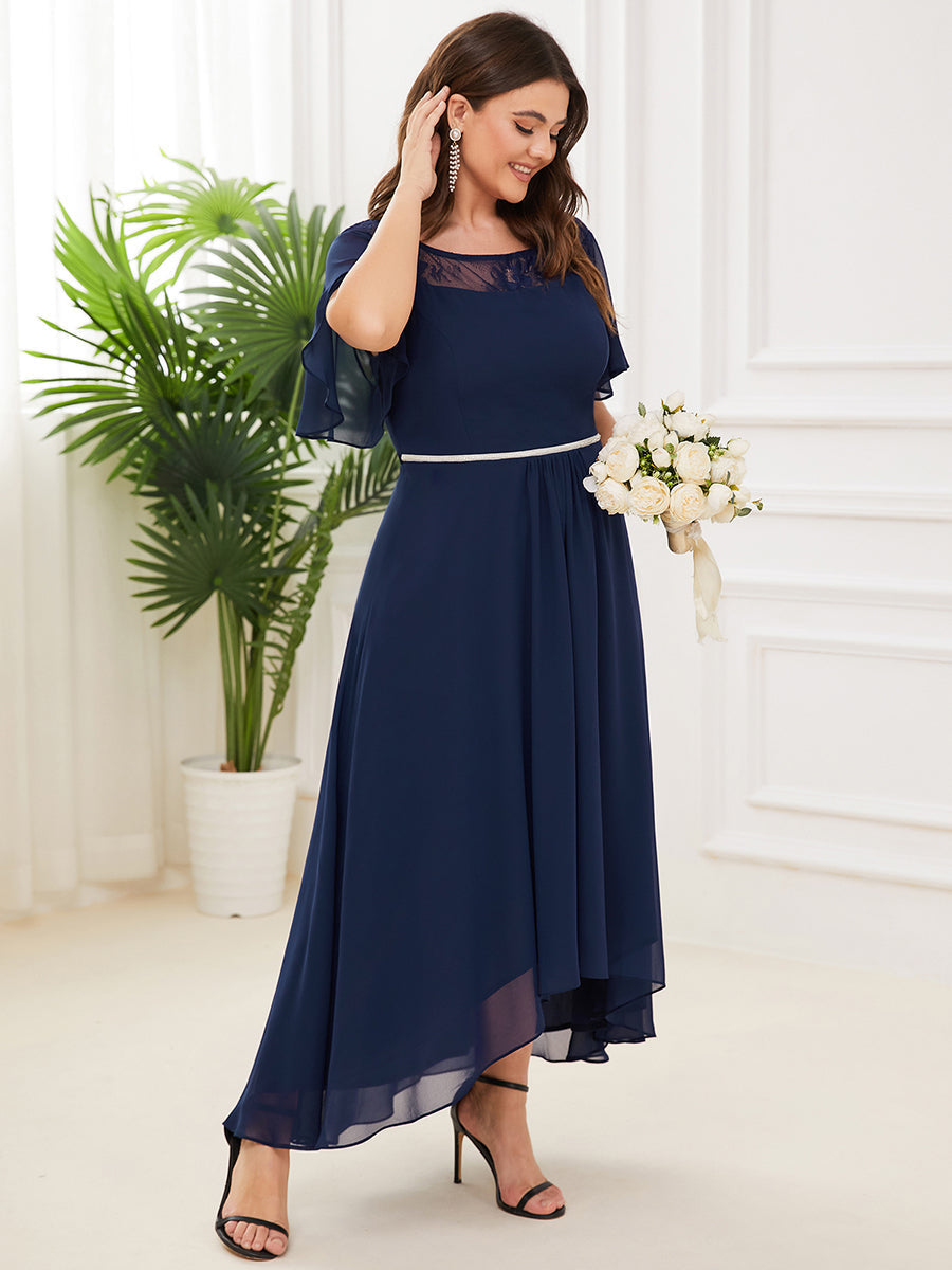 Robe mi-longue trapèze décontractée à encolure bateau pour femmes de grande taille avec ourlets asymétriques #Couleur_Bleu Marine