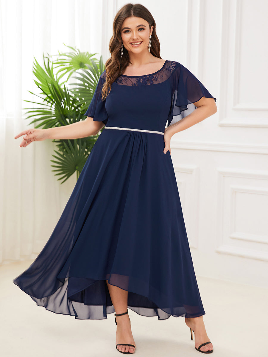 Robe mi-longue trapèze décontractée à encolure bateau pour femmes de grande taille avec ourlets asymétriques #Couleur_Bleu Marine