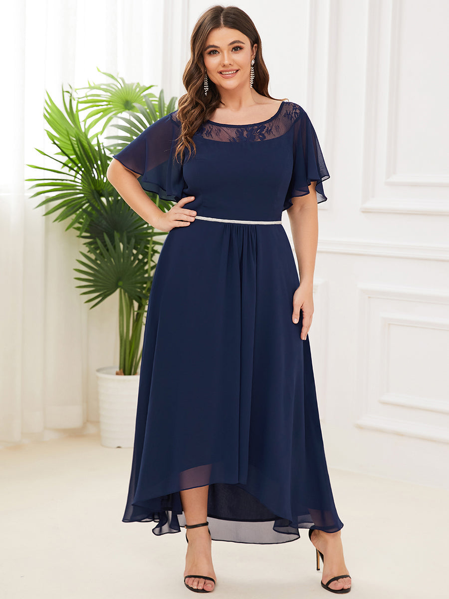 Robe mi-longue trapèze décontractée à encolure bateau pour femmes de grande taille avec ourlets asymétriques #Couleur_Bleu Marine