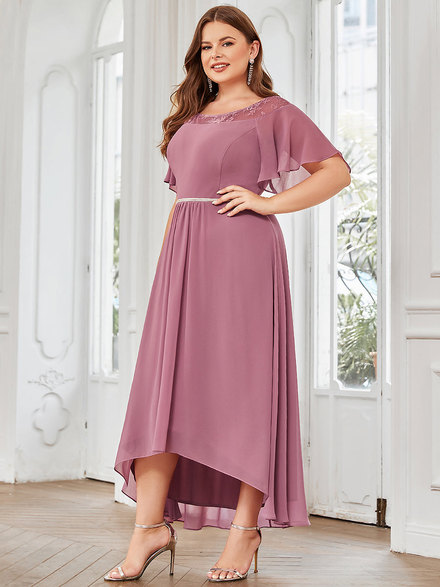 Robe mi-longue trapèze décontractée à encolure bateau pour femmes de grande taille avec ourlets asymétriques #Couleur_Orchidee