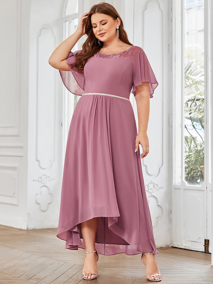 Robe mi-longue trapèze décontractée à encolure bateau pour femmes de grande taille avec ourlets asymétriques #Couleur_Orchidee