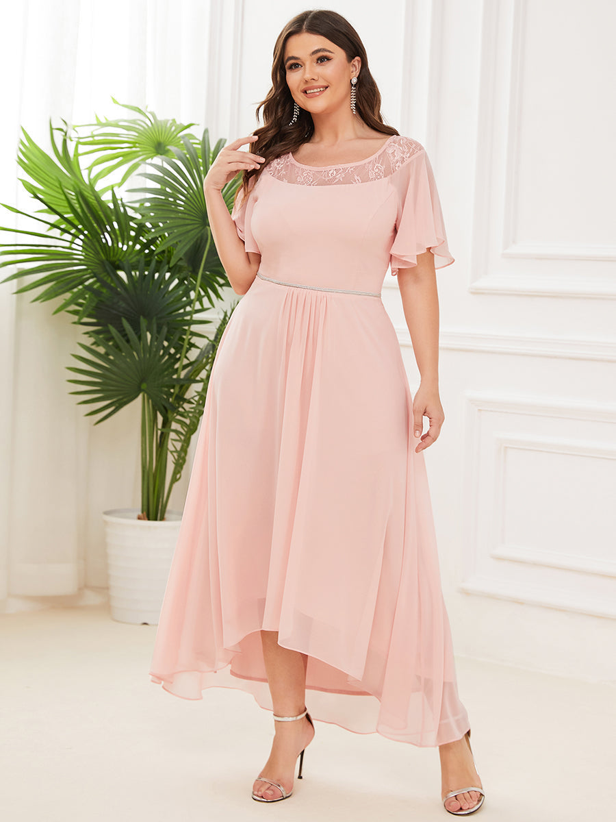 Robe mi-longue trapèze décontractée à encolure bateau pour femmes de grande taille avec ourlets asymétriques #Couleur_Rose