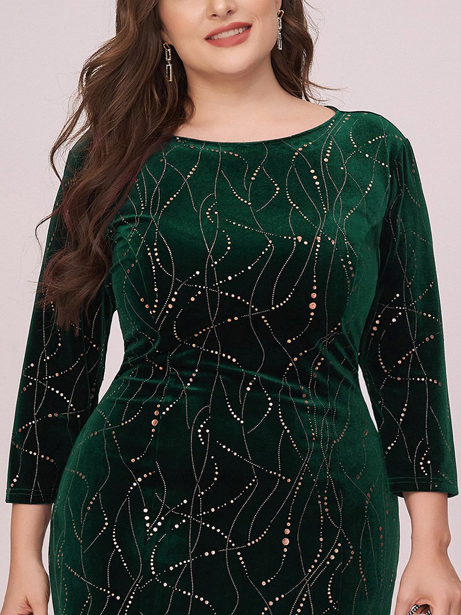 Robe de Soirée Empire Grande Taille Moulante et Asymétrique en Velours #Couleur_Vert Fonce