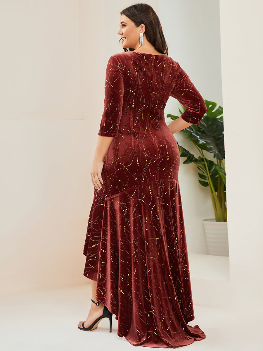 Robe de Soirée Empire Grande Taille Moulante et Asymétrique en Velours #Couleur_Rouge Brique