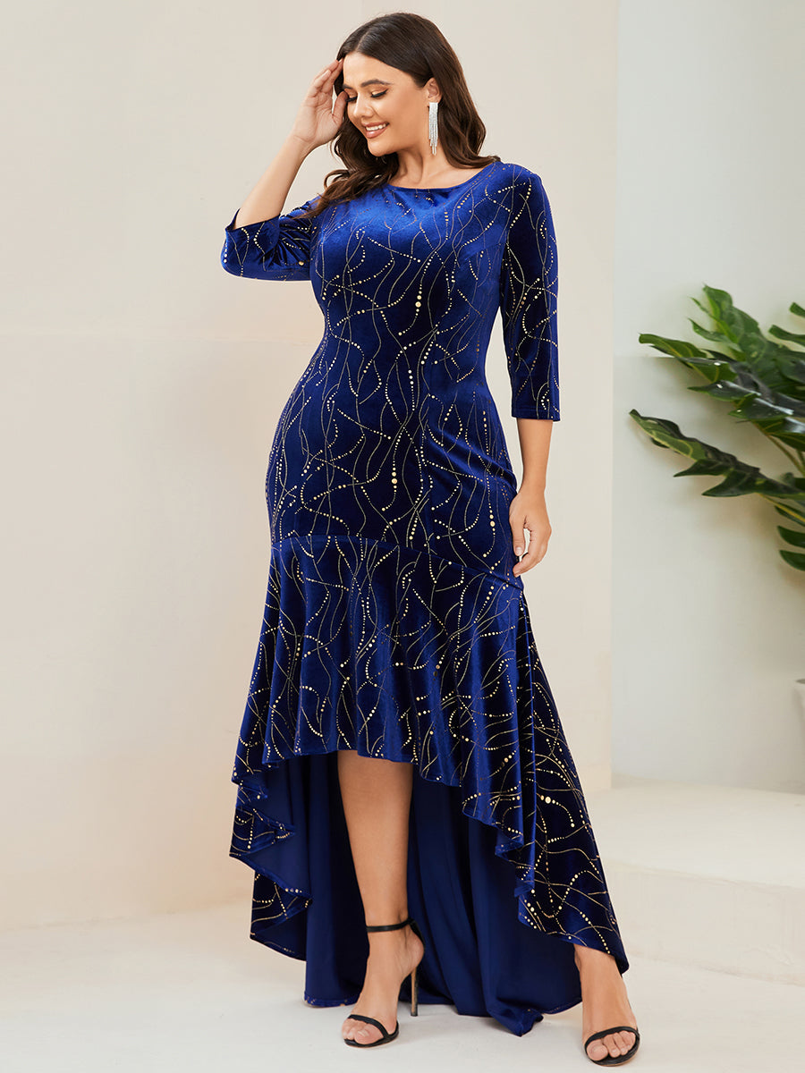 Robe de Soirée Empire Grande Taille Moulante et Asymétrique en Velours #Couleur_Bleu Royal