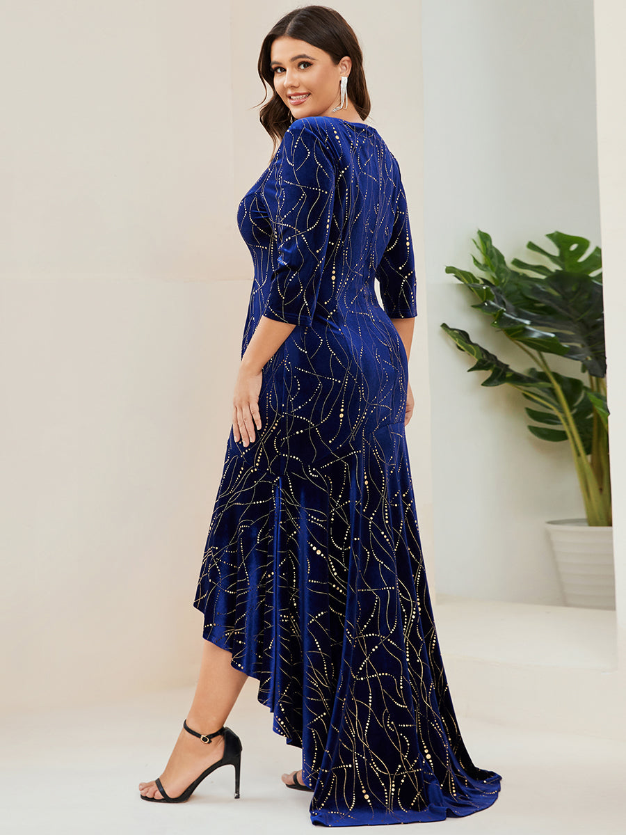 Robe de Soirée Empire Grande Taille Moulante et Asymétrique en Velours #Couleur_Bleu Royal