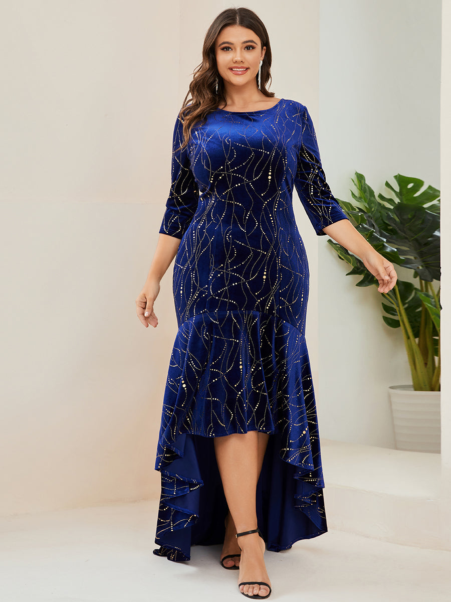 Robe de Soirée Empire Grande Taille Moulante et Asymétrique en Velours #Couleur_Bleu Royal