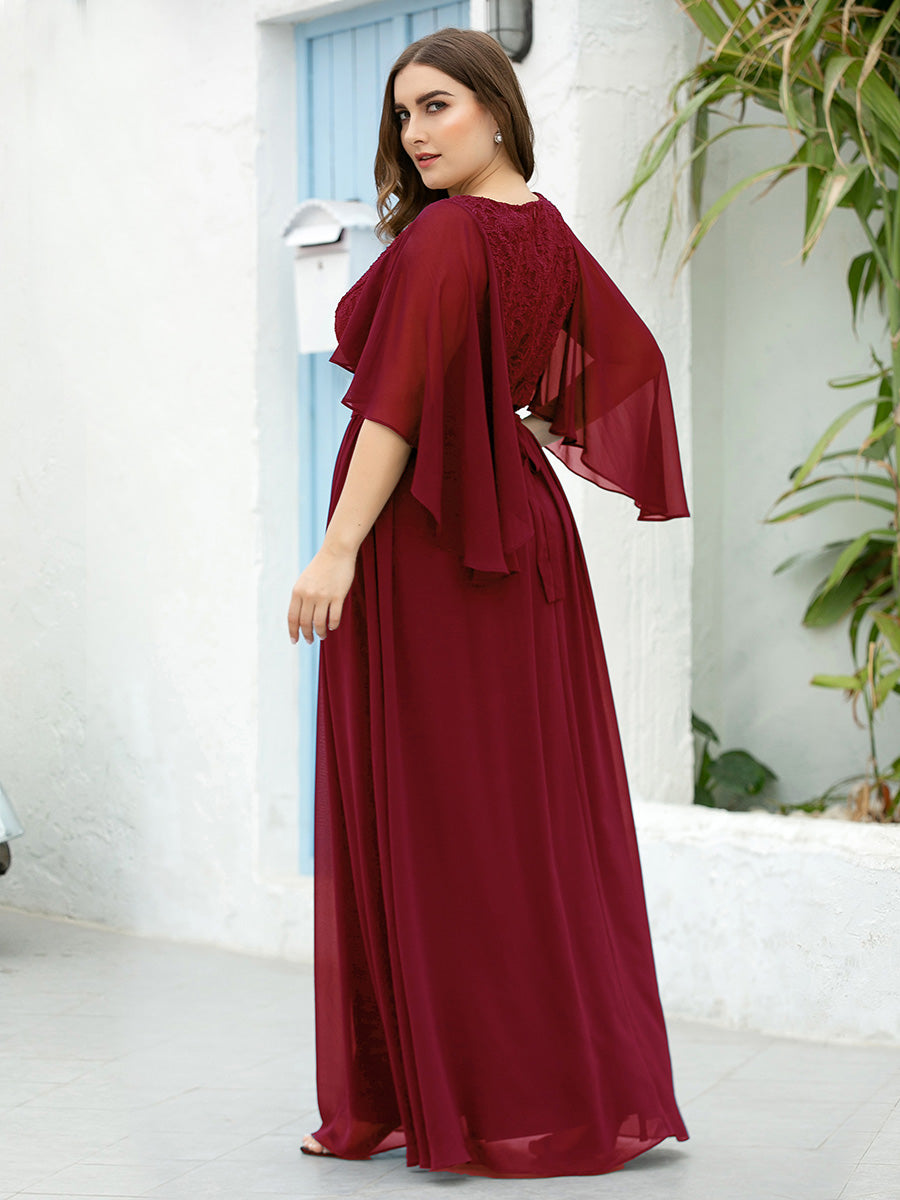 Robe de soirée élégante en mousseline de soie à col en V profond #Couleur_Bordeaux