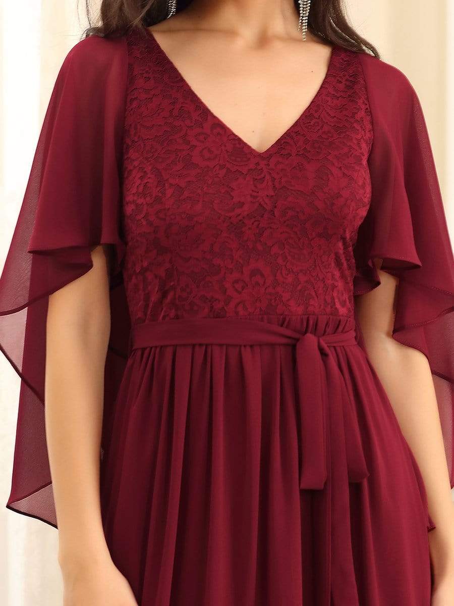 Robe de soirée élégante en mousseline de soie à col en V profond #Couleur_Bordeaux