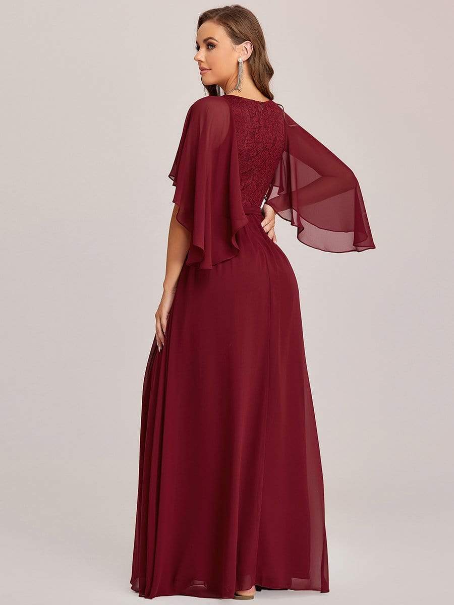 Robe de soirée élégante en mousseline de soie à col en V profond #Couleur_Bordeaux