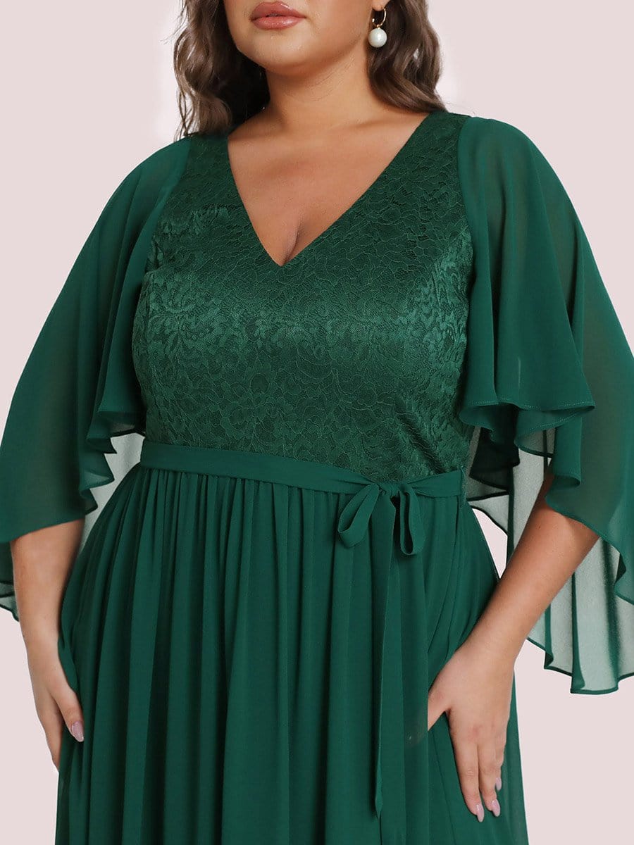 Robe de soirée élégante en mousseline de soie à col en V profond #Couleur_Vert Fonce