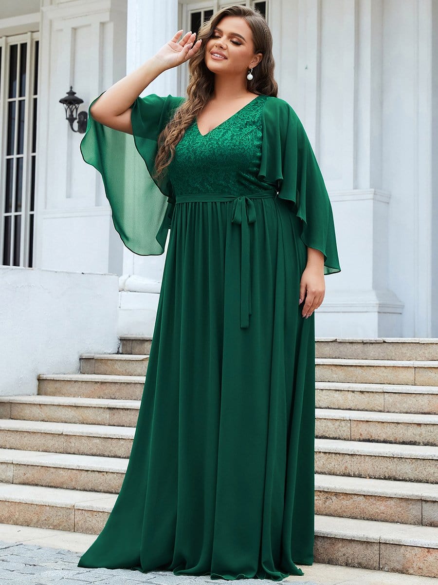 Robe de soirée élégante en mousseline de soie à col en V profond #Couleur_Vert Fonce