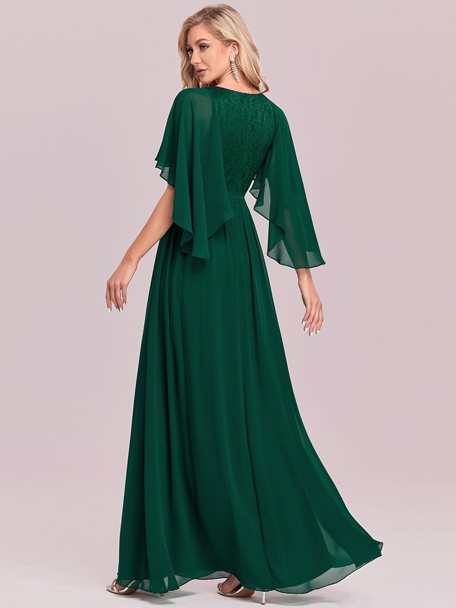 Taille personnalisée Robe de soirée élégante en mousseline à col en V profond #Couleur_Vert Fonce