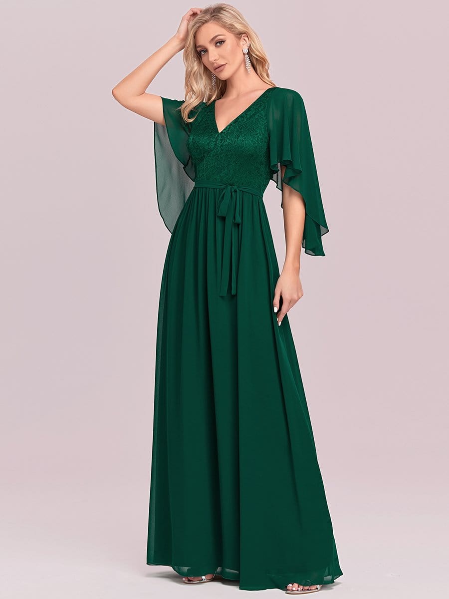 Robe de soirée élégante en mousseline de soie à col en V profond #Couleur_Vert Fonce