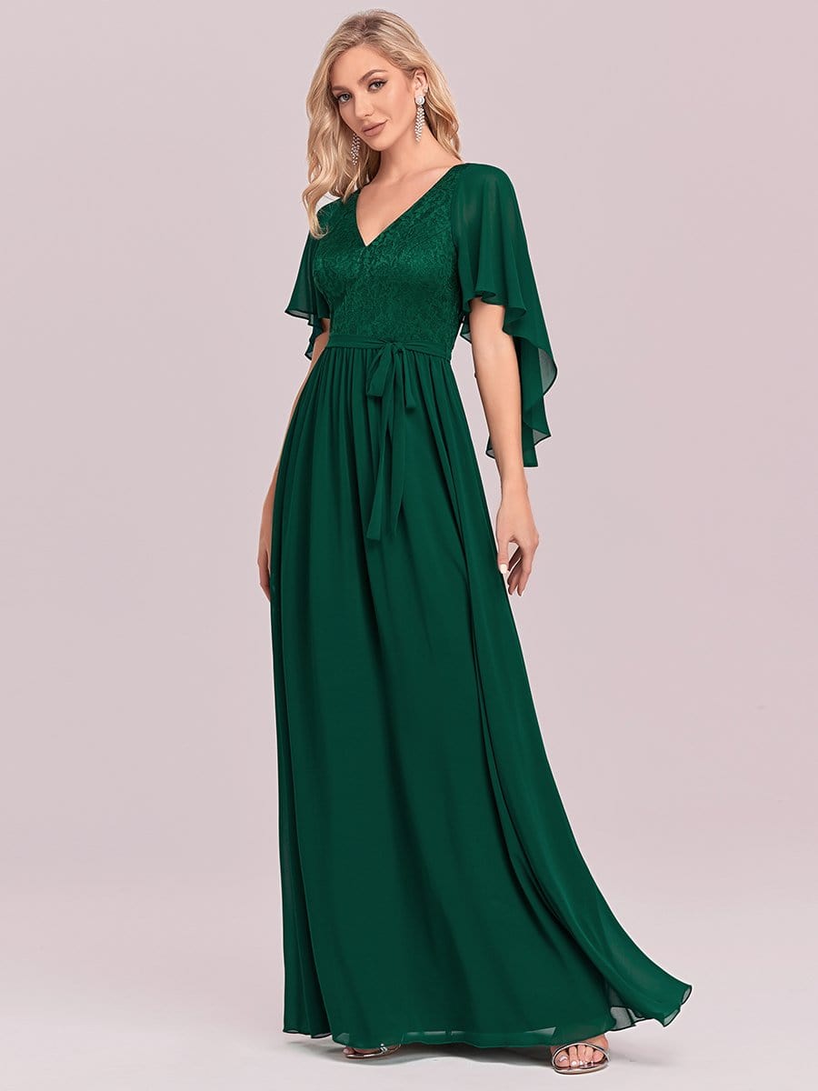 Robe de soirée élégante en mousseline de soie à col en V profond #Couleur_Vert Fonce