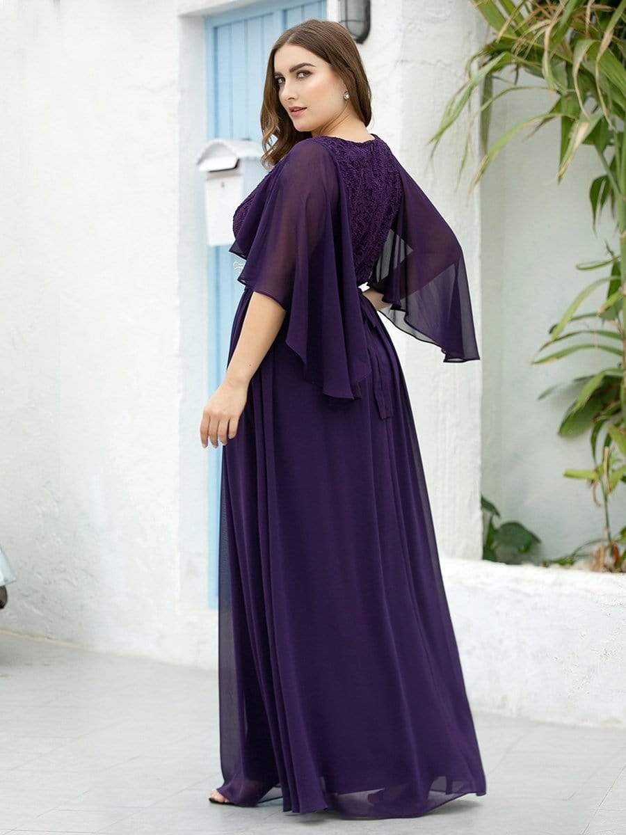 Taille personnalisée Robe de soirée élégante en mousseline à col en V profond #Couleur_Violet Fonce