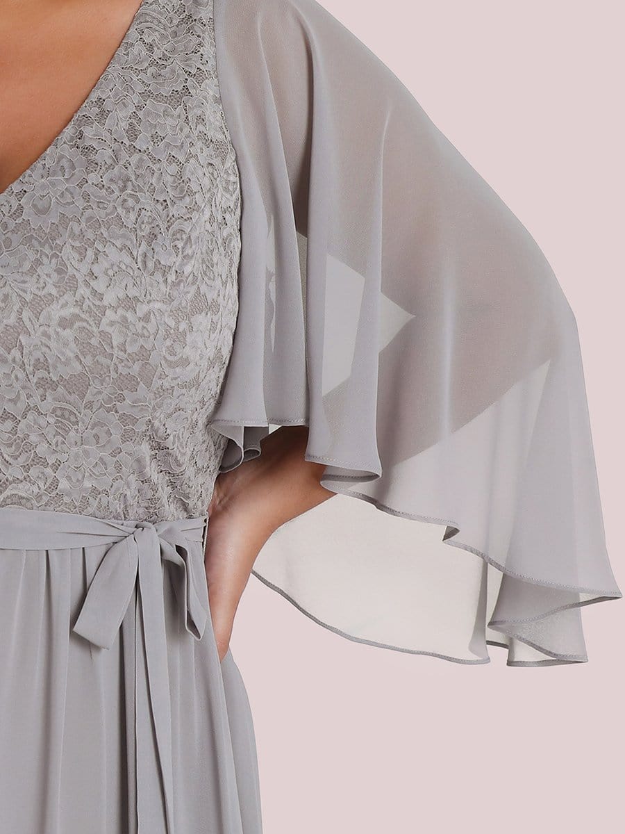 Taille personnalisée Robe de soirée élégante en mousseline à col en V profond #Couleur_Gris