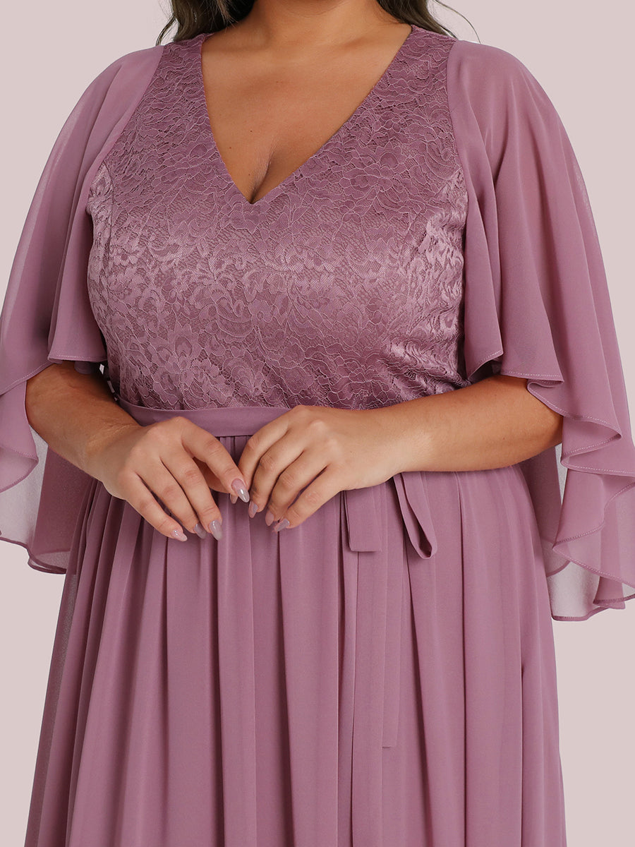 Robe de Soirée Grande Taille à Col en V Profond avec Dentelle #Couleur_Orchidee