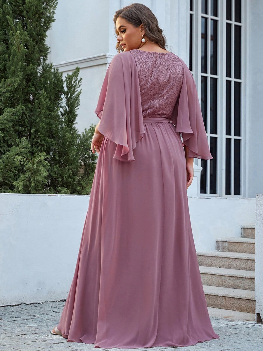 Robe de soirée élégante en mousseline de soie à col en V profond #Couleur_Orchidee